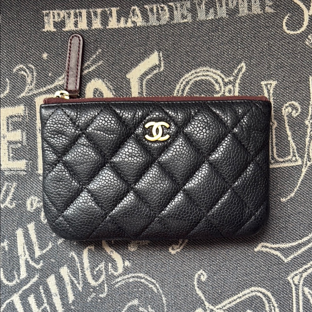 Chanel Black Caviar Leather Zip Pouch